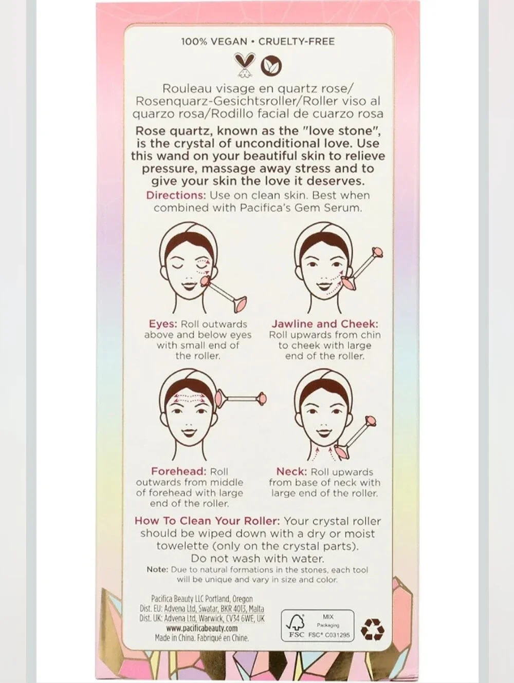 Pacifica Rose Quartz Crystal Wand Facial Roller